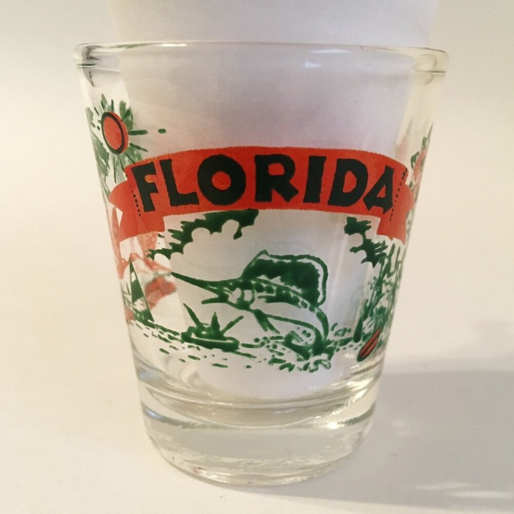 Shot Glass Florida Sea World Palm Trees Barware Orange Collectible Vintage New